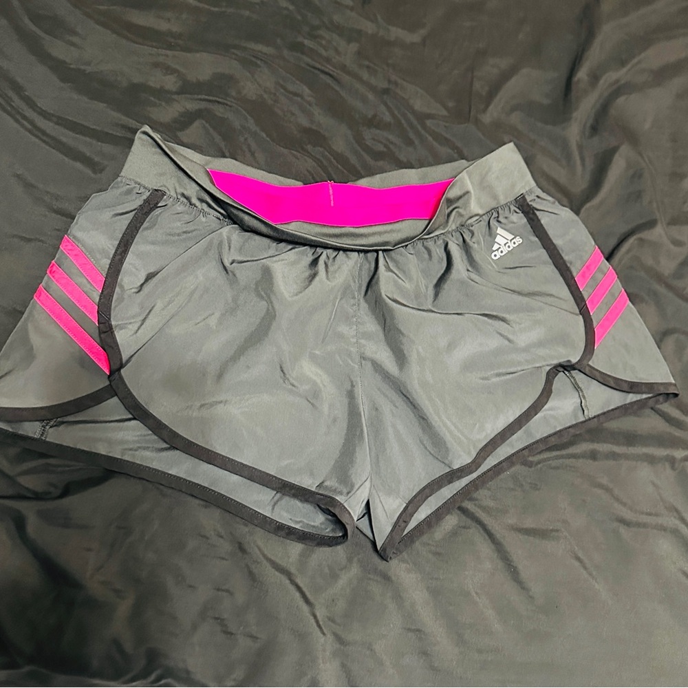 Adidas Gray and Pink Athletic Shorts Moisture-Wicking Design